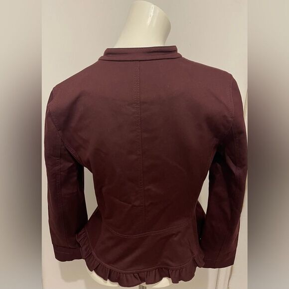 New Ann Taylor Ruffle Twill Moto Jacket Blazer Zipper Vino Wine - Picture 7 of 10